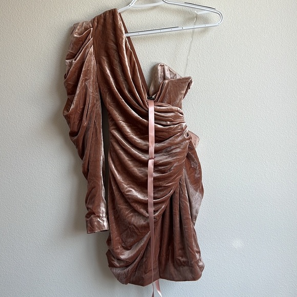 NWT HOUSE of CB TAMARA BLUSH NUDE VELVET CRYSTAL DRESS - Picture 10 of 14